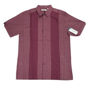Cubavera Mens Yarn-Dyed Linen Short Sleeve Button Down Shirt Grape Wine Red S
